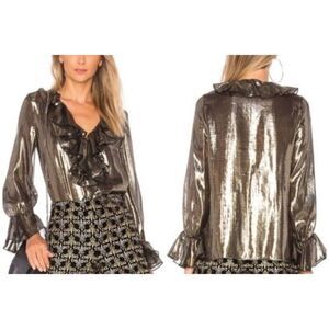 Alice + Olivia Elliot gold Ruffle Blouse sz XS